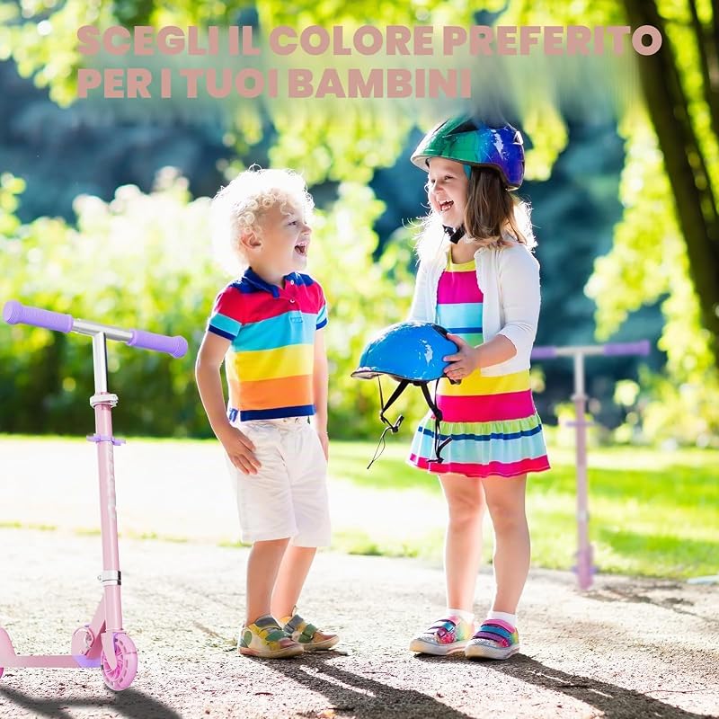 Monopattino per bambini in alluminio, pieghevole, con 3 altezze regolabili, per regali per 3 + ragazzi e ragazze (rosa)