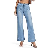 Tapata Women's 24/26 Petite Regular Wide Leg Jeans High Waisted Flare Stretchy Cropped Denim Pants Trendy Baggy Pockets