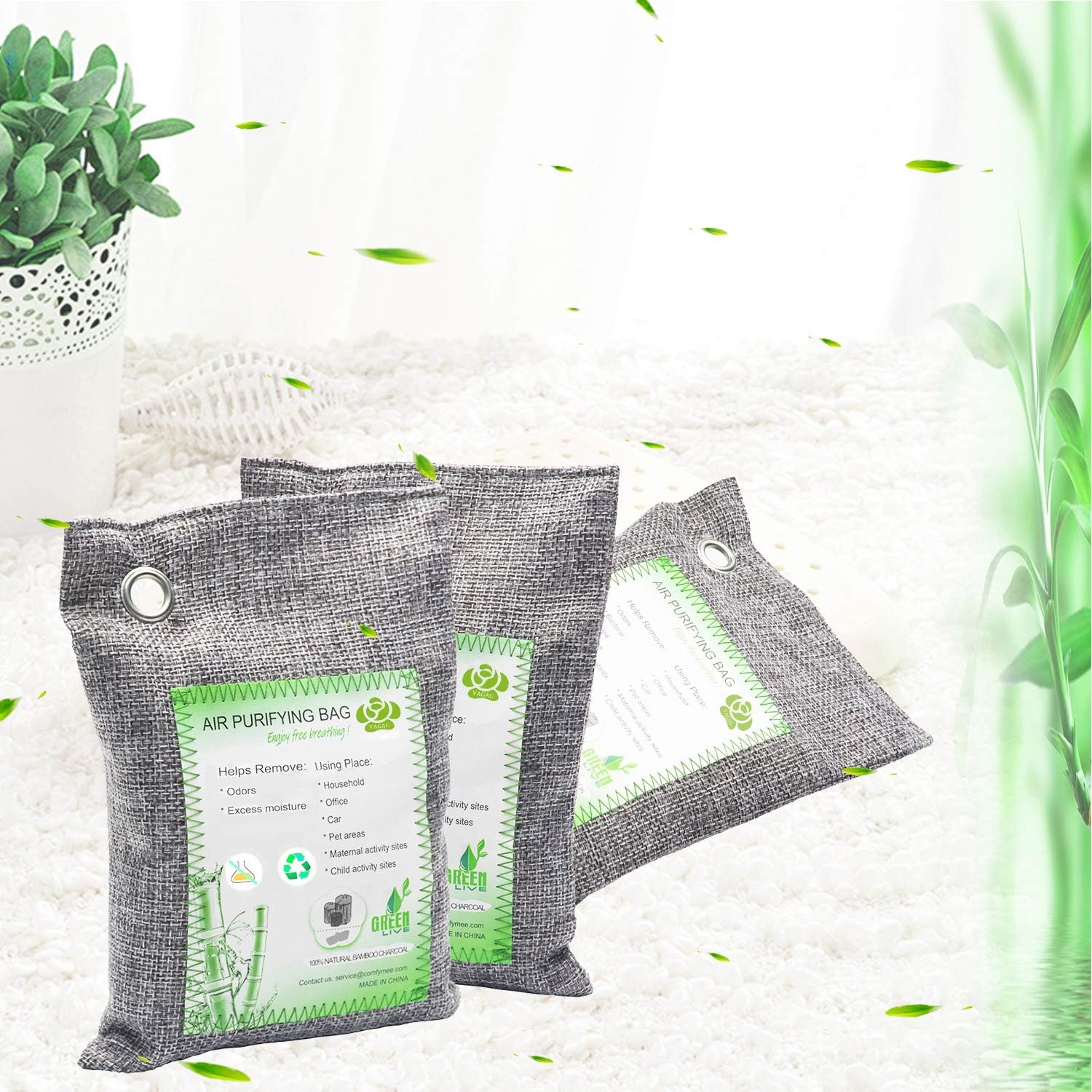 Activated Bamboo Charcoal Bags, Natural Air Purifying Fresheners, Moisture Remove for Home, Car, Closet, Bathroom (8 x 200g): Kitchen & Dining
