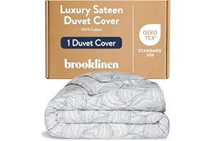 Brooklinen Luxury Sateen Duvet Cover - 100% Cotton, King/California King Size in Oyster Blue with Extra-Long Corner Ties and Button Closure - Best King/Cali King Duvet Covers
