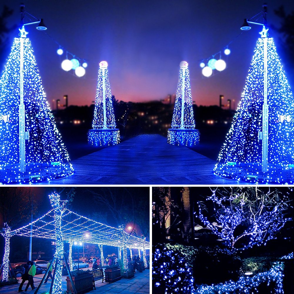 Solarmks 150 LED Bendable Copper Wired Solar Powered Waterproof Starry String Lights with 8 Modes, Blue
