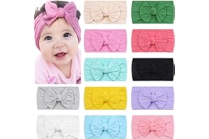 CELLOT 12 Colors Super Stretchy Soft Knot Baby Girl Headbands with Hair Bows Head Wrap For Newborn Baby Girls Infant Toddlers
