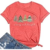 Christmas Shirt for Women Short Sleeve Vacation Crewneck Graphic Tee Tops