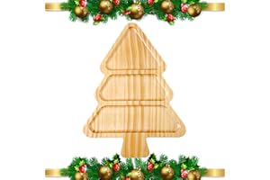 Wooden Christmas Tree Serving Tray with 3 Compartments, Festive Charcuterie Board & Snack Platter for Holiday Table Decoratio