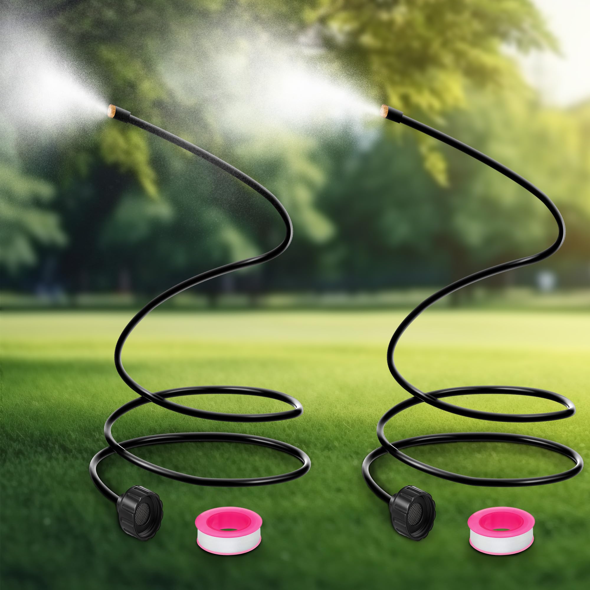 Photo 1 of Dunkive 2 Pcs 60 Inch Hose Misters for Outside Patio, Flexible Standing Mister Portable Garden Misters for Cooling Outdoor, Hose Misting System for Backyard, Bird Bath, Water Mist Playing (Black)