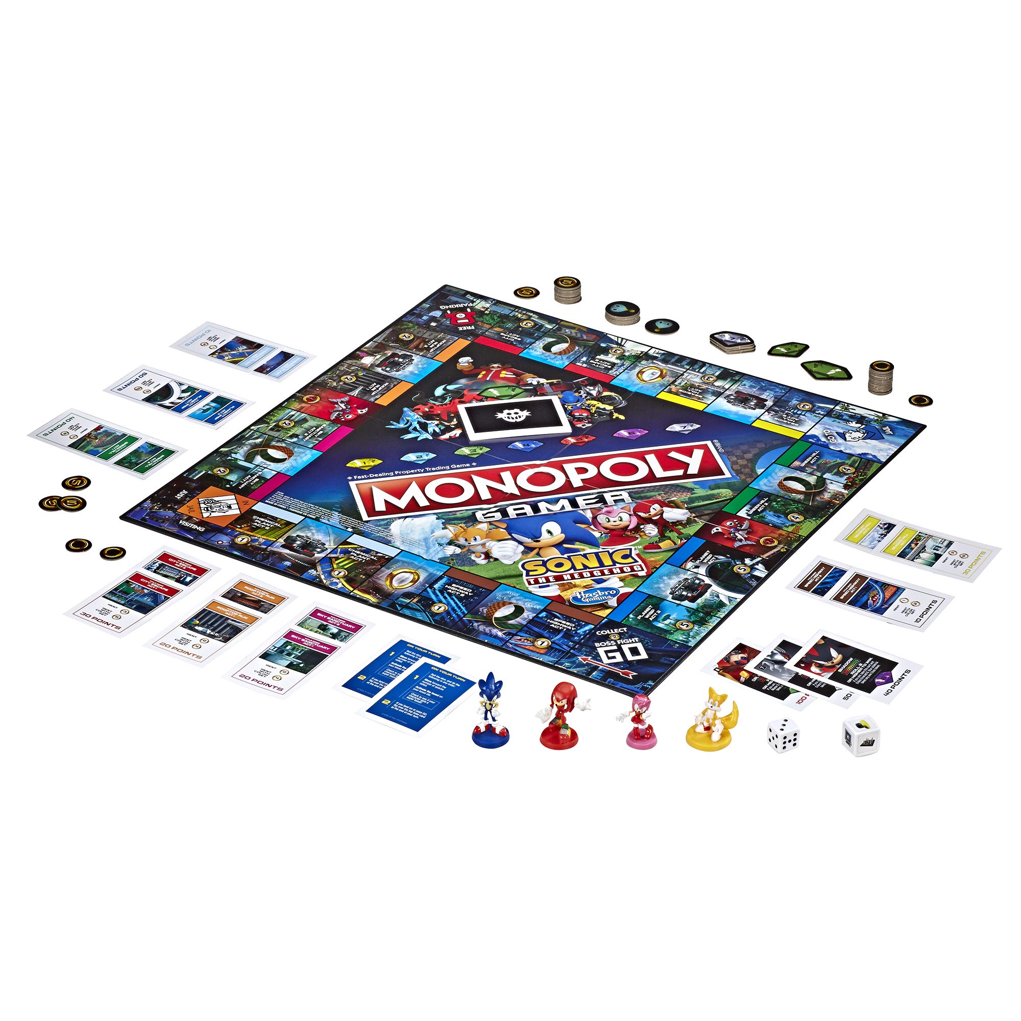 Monopoly Gamer Sonic The Hedgehog Edition Board Game for Kids Ages 8 & Up; Sonic Video Gamer Themed Board Game