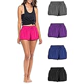 Sexy Basics Women's Quick Dry Yoga Running Training Shorts w Drawstring - Multi Packs/Colors