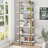 Azheruol 6 Tiers Bookshelf Organizer White Faux Marble Shelf,Modern Open Display Storage Bookcase, and Metal Bookshelf Standing Storage Shelf Tall Shelving Units for Home Office Study