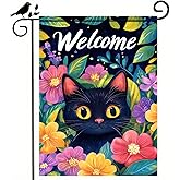 BlissYard Welcome Spring Garden Flag 12x18 InchDouble Sided Hello Spring Black Cat Outdoor Yard Decoration Summer Farmhouse Holiday Yard Flag Floral Design Spring Home Decor Flags