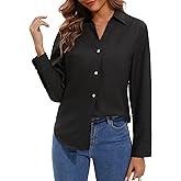 GDYCLUCK Women's Long Sleeve Blouses Wrinkle Free Button-Down Casual Dress Shirts for Women Fashion V Neck Tops