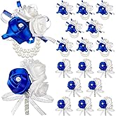Zeyune 16 Pcs Royal Boutonniere for Men, Rose Corsage Wrist Prom Set for Women Bridal Bridesmaid, Flower for Wedding Ceremony Anniversary Party Homecoming Decor(Royal Blue)