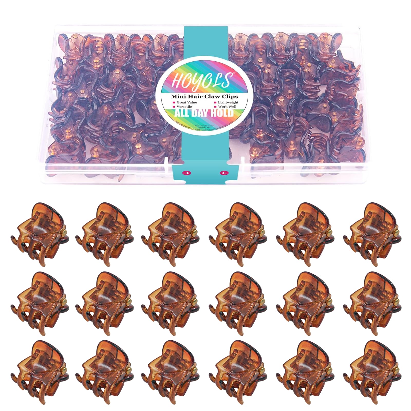 Hoyols 48 Pcs Small Mini Clips for Hair, Tiny Hairclip Brown Claw Clip Strong Grip for Women Girls Hair Styling Clamp Plastic Hair Accessories No Slip Bulk 48 pcs (Amber Color)