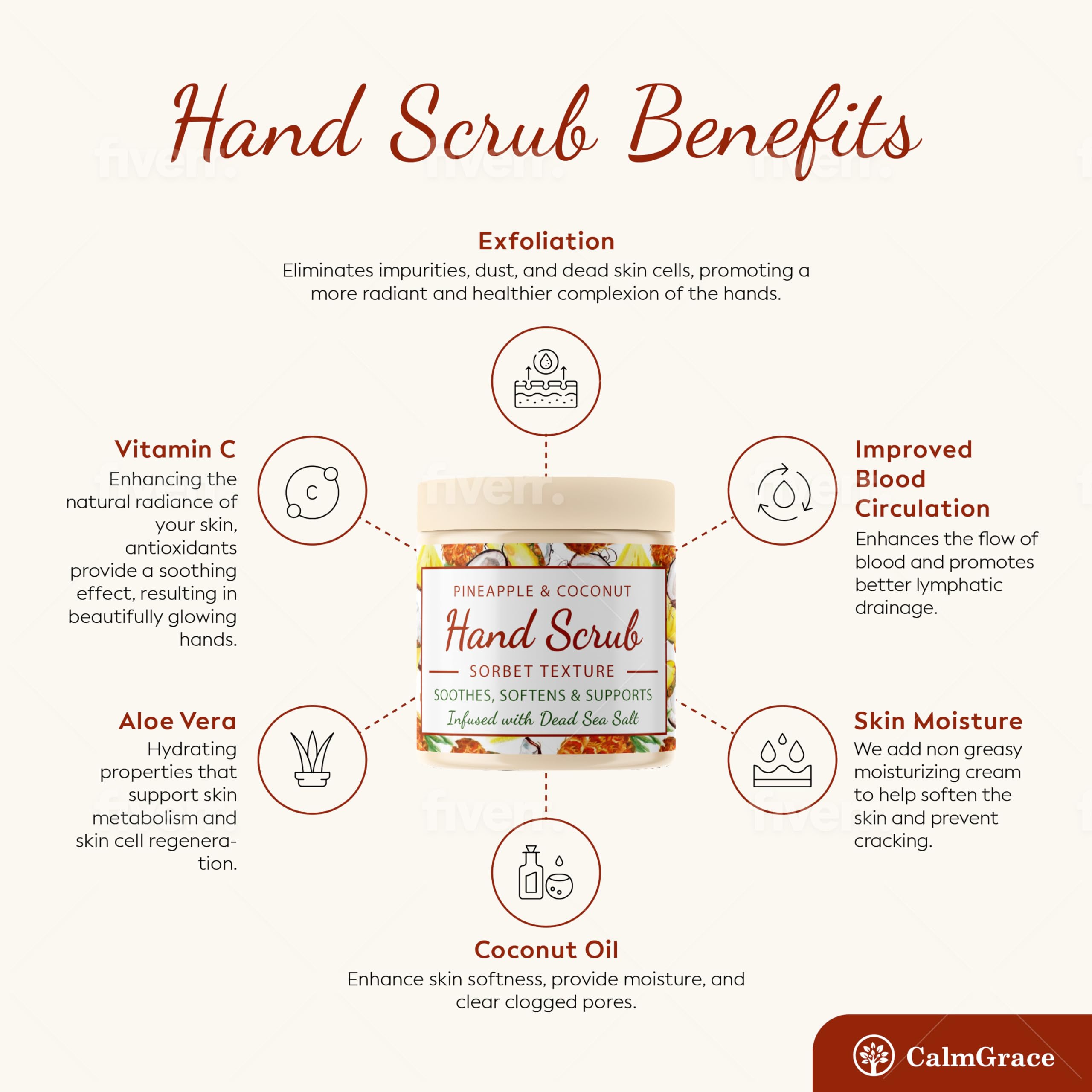 Hand Scrub for Dry Hands | Hand Exfoliating Scrub with Dead Sea Salts & Pineapple Coconut Scent | For Hands with Sorbet Texture | 10.5oz | Fortified with Avocado Oil, Vitamin E, C