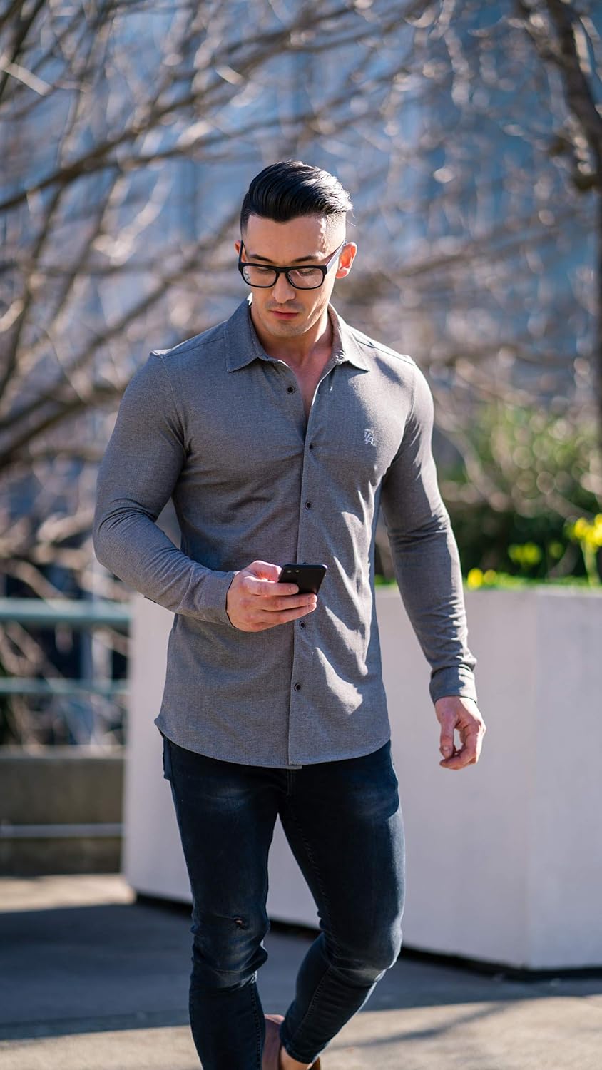 YoungLA Men’s Slim FIt Dress Shirts | Button Up Long Sleeves | Athletic Fitted | Formal Long Sleeves for Work and Casual 415 at  Men’s Clothing store