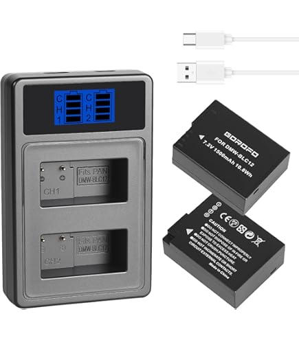 DSTE® (2 Pack) Replacement Battery and DC114E Travel Charger Compatible with Panasonic DMW-BLC12 Lumix DMC-GH2 DMC-FZ200GK DMC-FZ1000 V-LUX4 DMC-FZ2500 DMC-FZ2000 Leica Q Camera as DMW-BLC12E Sigma
