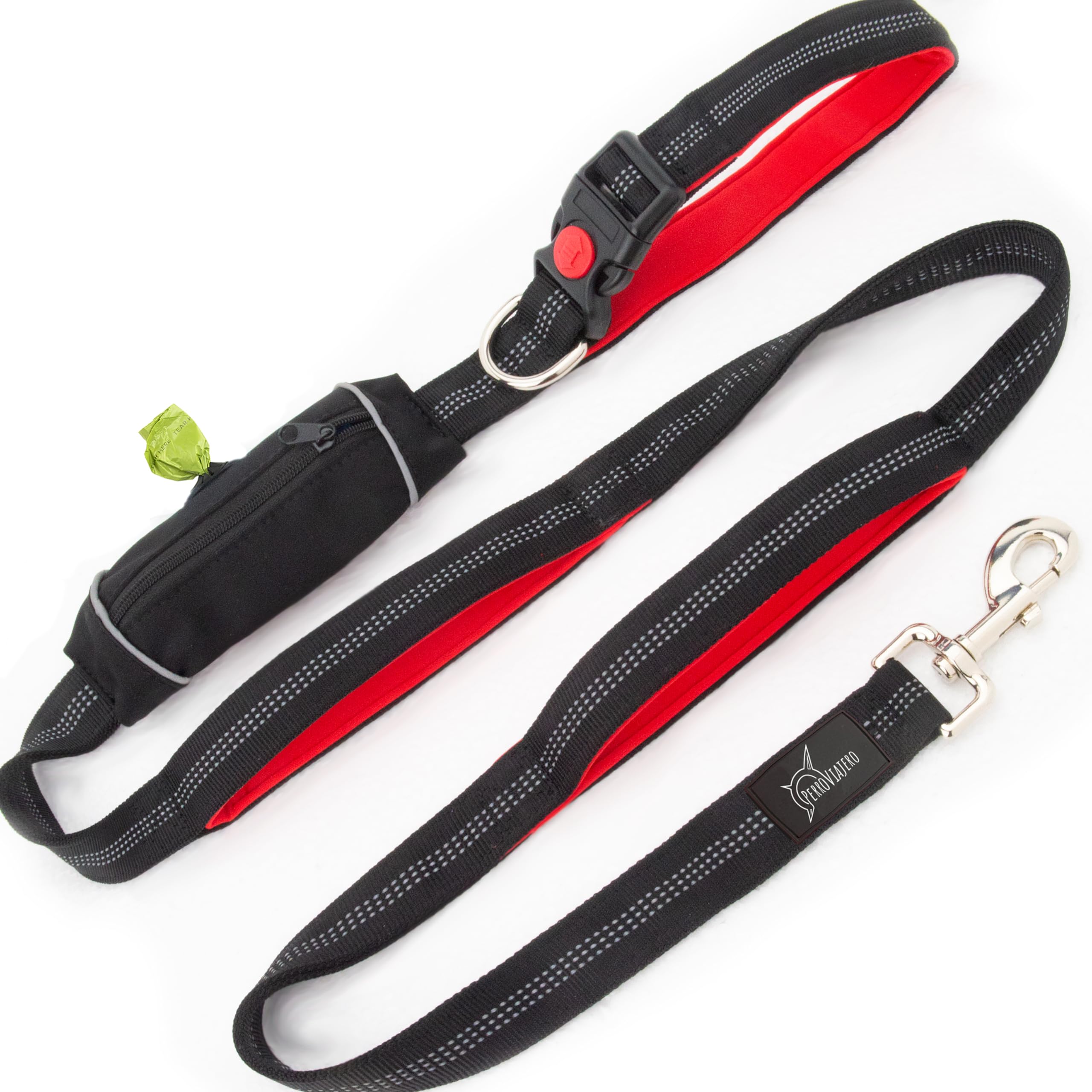 PerroViajero Premium Multi-Function Reinforced Dog Leash for Reactive, Large and Strong Dogs. Folding Handle, Auxiliary Handles, Red Padding. Maximum Safety, Control and Comfort. 1.5 m 200 g