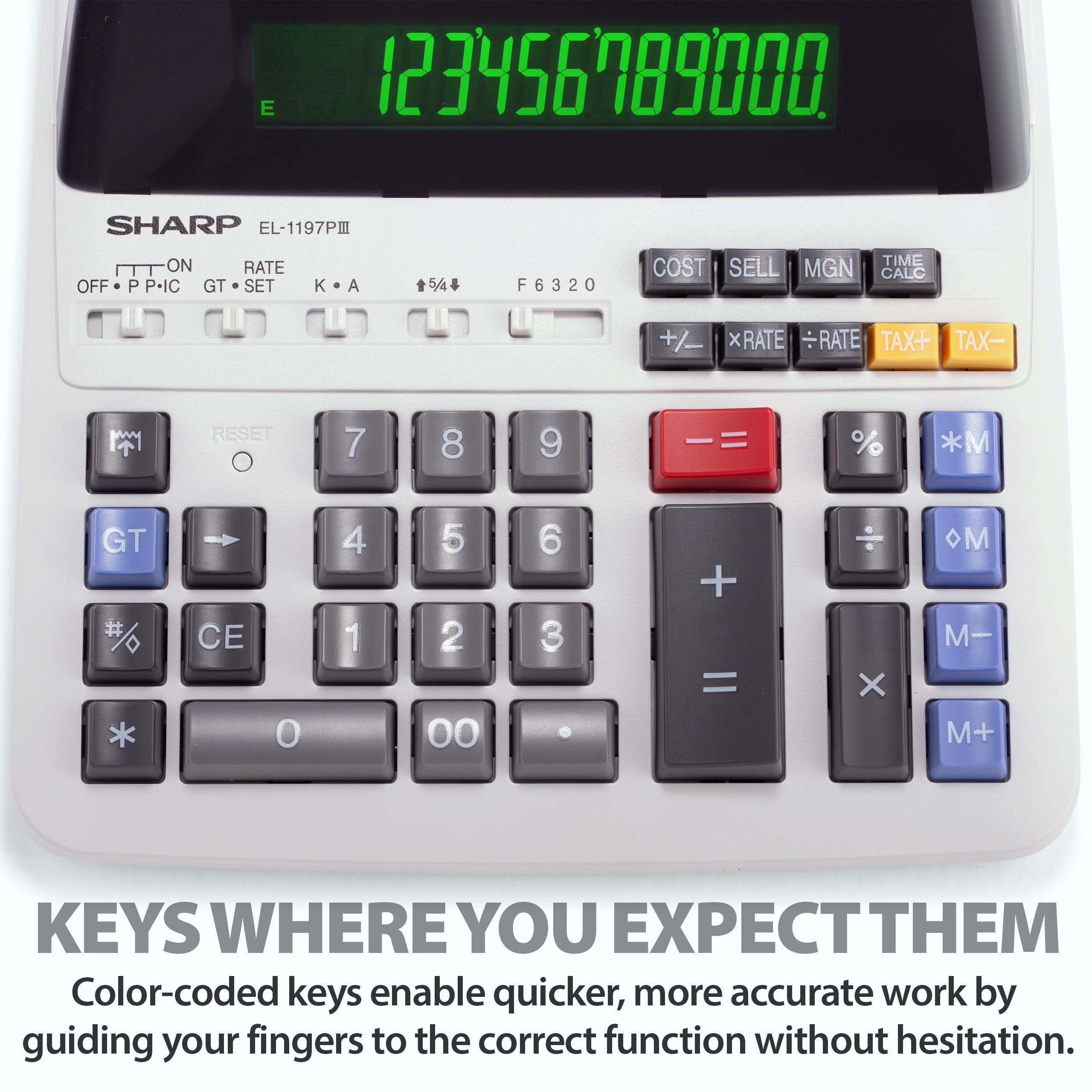 Sharp EL-1197PIII Heavy Duty Color Printing Calculator with Clock and Calendar