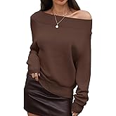 ELLEVEN Women’s Off Shoulder Sweater Soft & Cozy, Casual One Shoulder Pullover Long Sleeve Fall Winter Outfits