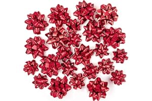 WRAPAHOLIC Red Gift Bow Assortment (24 Bows) for Birthday, Wedding, Christmas, Baby Shower, Bridal Showers