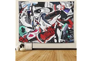 Narikuto Retro Basketball Tapestry Wall Hanging Party Decorations Sport Shoes Poster Sneaker Ball Sneaker Head Backdrops Banner for Birthday Celebration Basketball-Themed Bedroom Aesthetic Room60 x51