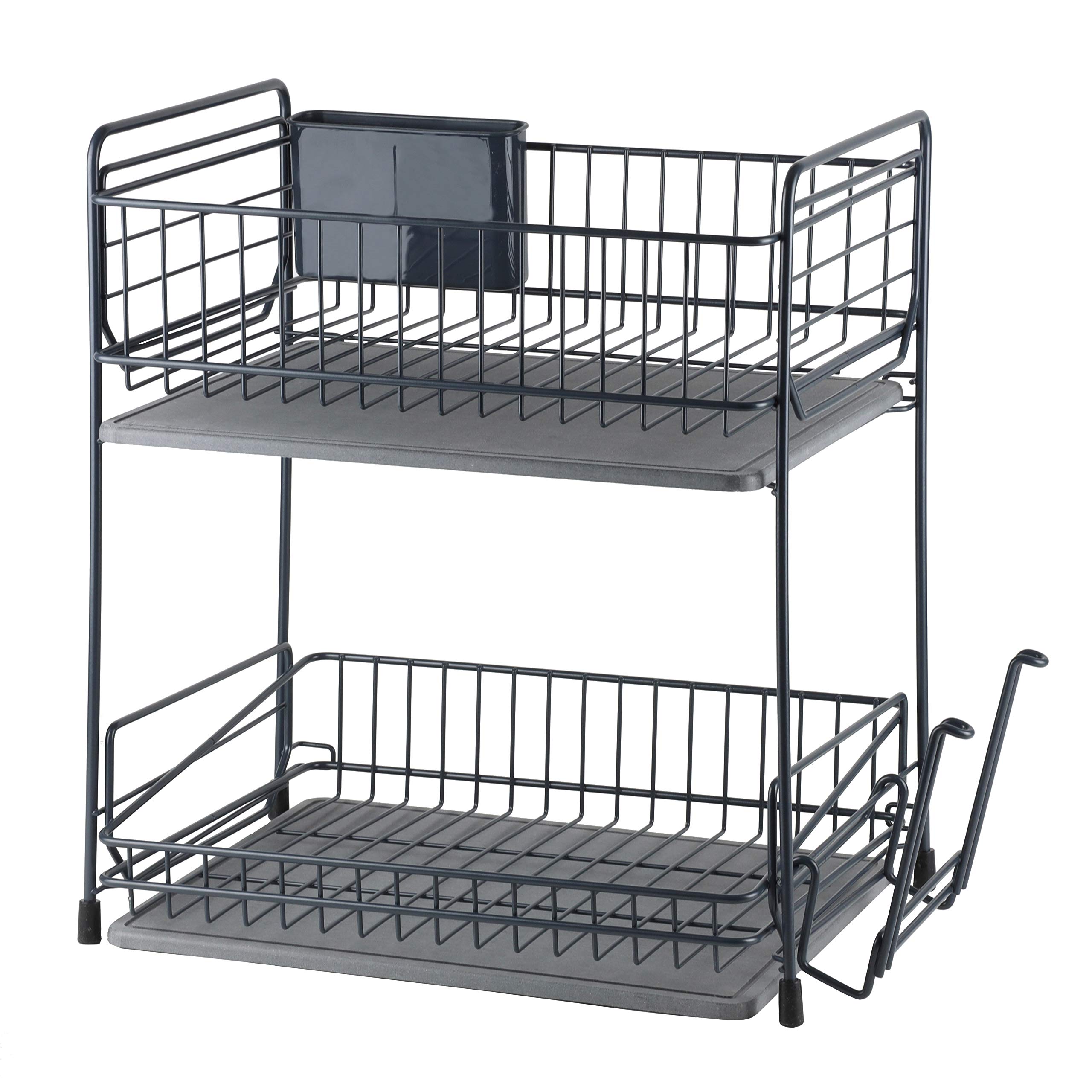 パール金属 食器 鉄 水切り かご バスケット 2段 ダークグレー 珪藻土トレー付 AZ-5512商品画像