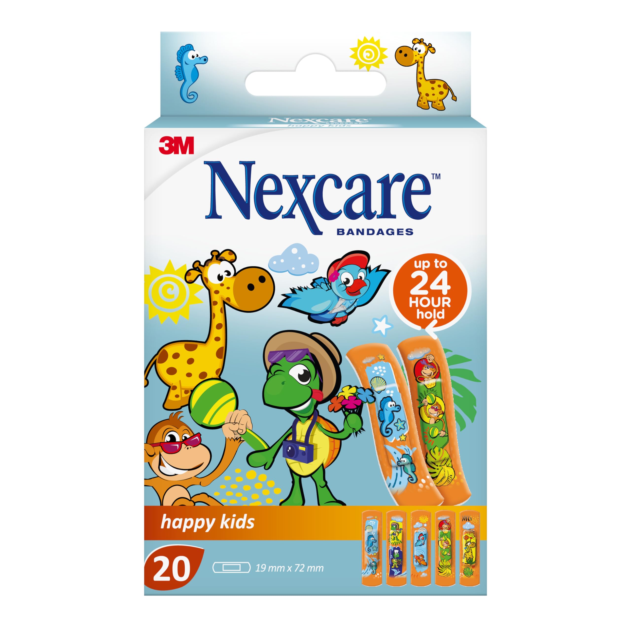 Nexcare Happy Kids Plasters, 19 mm x 72 mm, 20/Pack
