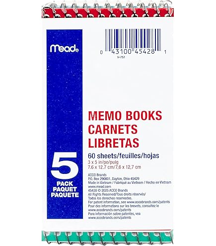 Cuaderno De Notas, Rayado Universitario, 5 X 3 Pulgadas, Espiral, 60 Hojas, Colores Surtidos, Paquete De 24 Por Mead