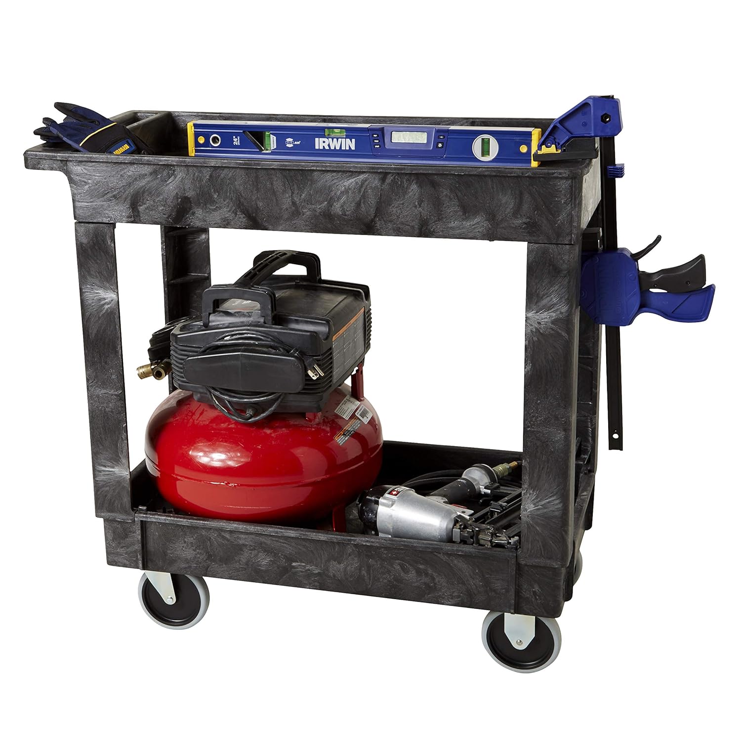 Rubbermaid Commercial Products 2-Shelf Utility/Service Cart, Small, Lipped Shelves, Standard Handle, 500 lbs. Capacity, for Warehouse/Garage/Cleaning/Manufacturing (FG9T6600BLA): Industrial & Scientific