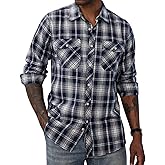 PJ PAUL JONES Mens Flannel Plaid Shirt Casual Long Sleeve Button Down Shirts with Pockets