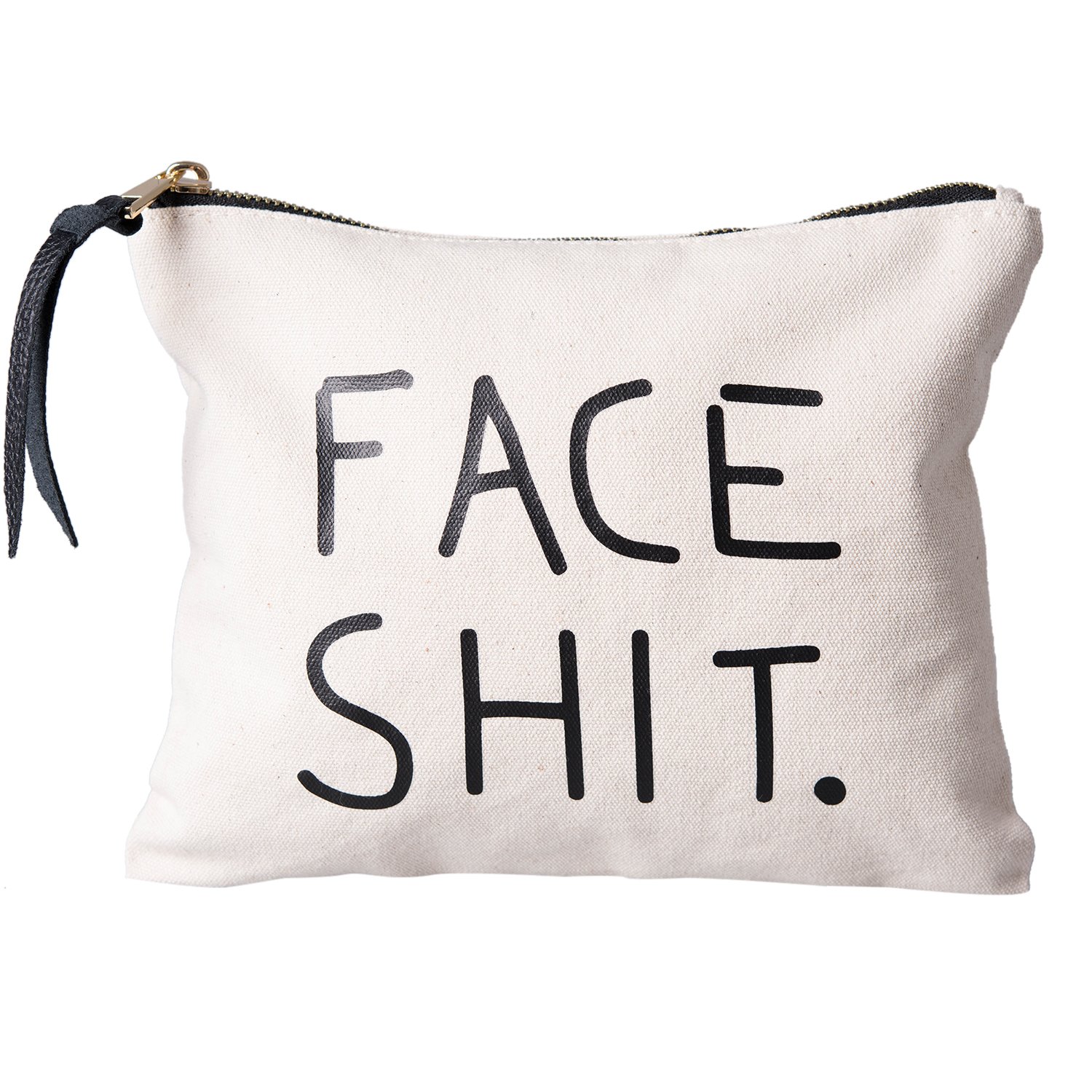 Comfyable Cotton Canvas Makeup Bag, Printed Roomy Cosmetic Pouch for Toiletries, Gadgets & Travel, Durable & Soft Clutch with Easy to Pull Zipper, Pocket for Brushes, Lipstick and Pins, White&Black,