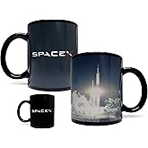 Mean Muggin SpaceX Falcon Rocket Launch Color Changing Heat Sensitive 11 Fluid Ounce Mug - Black Ceramic - Foam Box Protection - Space/Science/NASA/Tesla/Rocket Gift