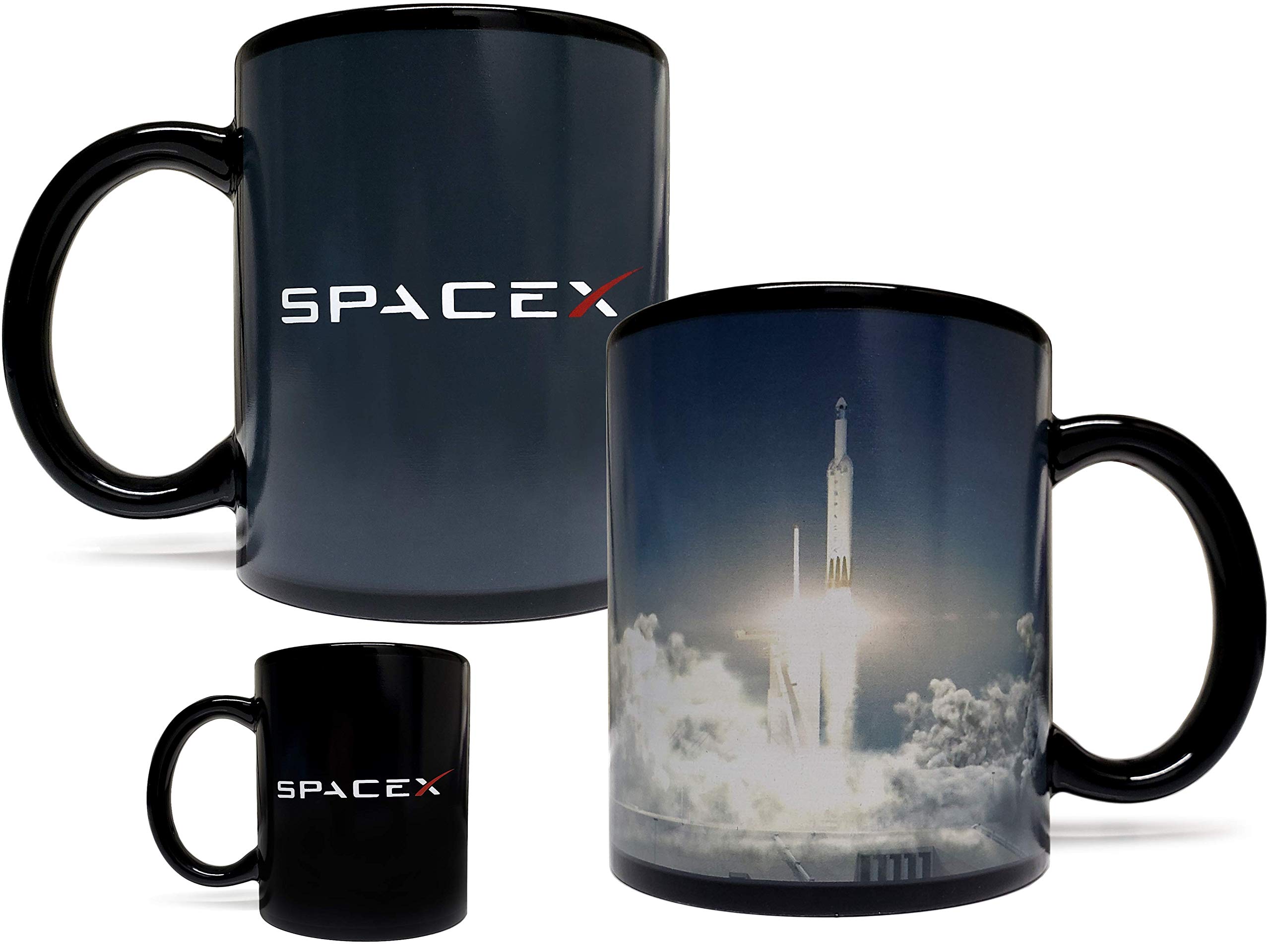 Photo 1 of Mean Muggin SpaceX Falcon Rocket Launch Color Changing Heat Sensitive 11 Fluid Ounce Mug - Black Ceramic - Foam Box Protection - Space/Science/NASA/Tesla/Rocket Gift