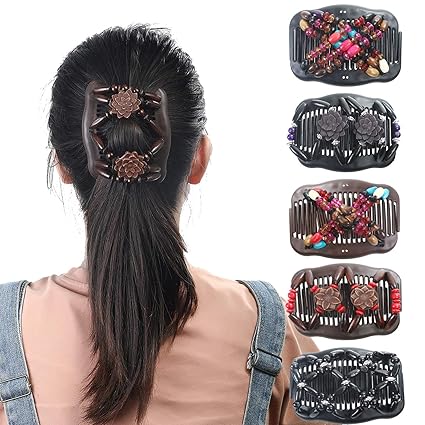 Elastic Magic Double Hair Combs Hair Clips Stretchable Bun Maker