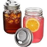 Jarware Stainless Steel Drink Lids For Regular Mouth Mason Jars, Set of 2, 2.63" x 0.75" Jar Drink Lids