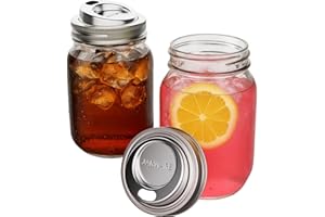 Jarware Stainless Steel Drink Lids For Regular Mouth Mason Jars, Set of 2, 2.63" x 0.75" Jar Drink Lids