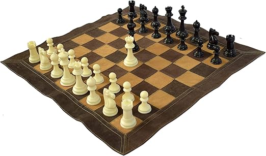 Wigano 19X19 Vintage Roll-Up Leather Tournament Chess Set with Two Extra Queens, Brown