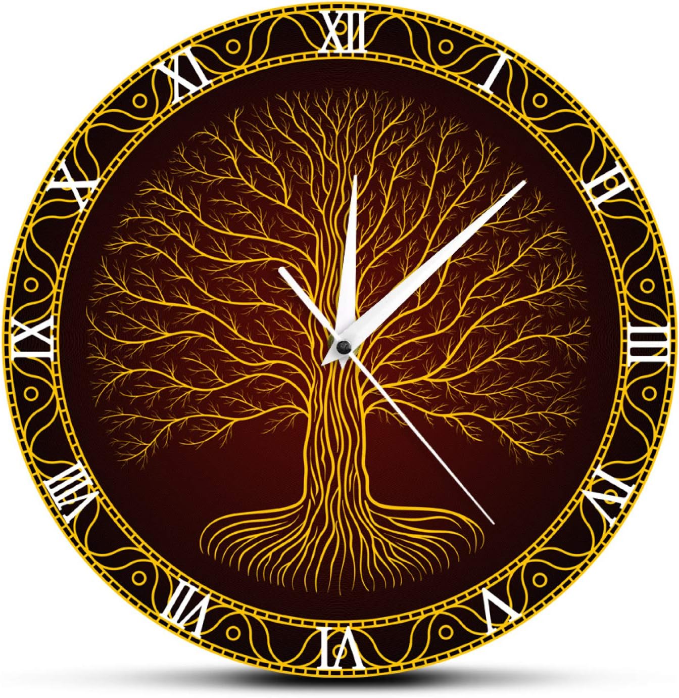 YUANYUAN Wall Clock Nordic Sacred Symbol Druidic Yggdrasil Tree Printed Wall Clock Tree of Life Viking Mystic Amulet Wall Art Decor Mute Wall Watch for Home/Study Room/Office/Hotel/School Clock