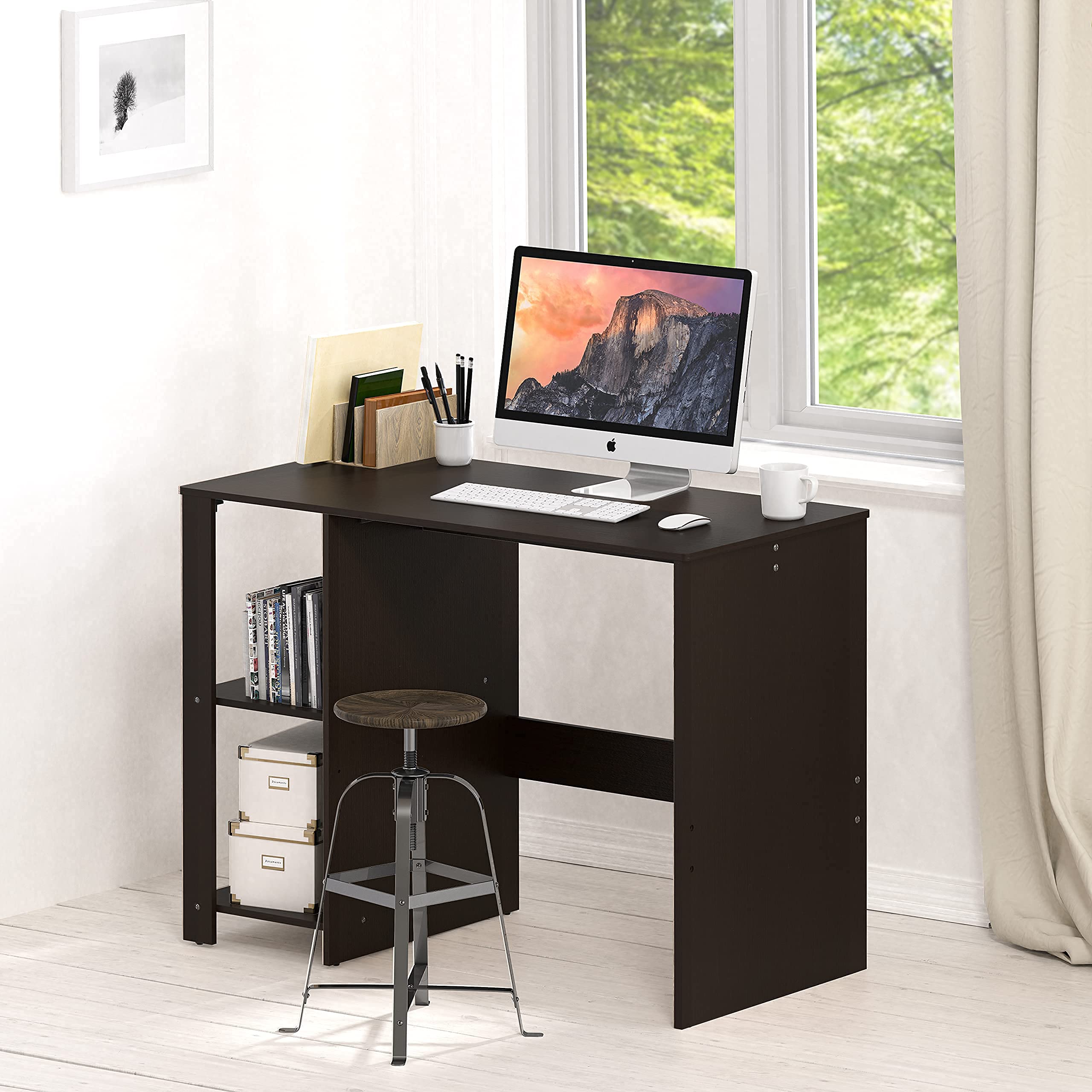 SHW 38-Inch Home Office Computer Desk with Shelves, Espresso