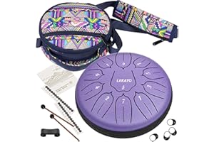 LEKATO 6 Inch 11 Notes Steel Tongue Drum with Sturdy Nylon Bag, Beginner Music GIft for Families/Friends, D Major, Purple