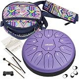 LEKATO 6 Inch 11 Notes Steel Tongue Drum with Sturdy Nylon Bag, Beginner Music GIft for Families/Friends, D Major, Purple