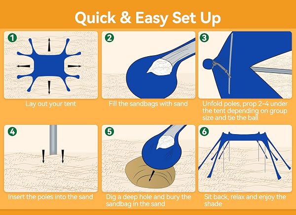 VIBEMO BEACH TENT, BEACH CANOPY SUN SHADE WITH UPF50+ UV PROTECTION, 10X10FT, INCLUDES 8 SANDBAGS, SAND SHOVEL, GROUND PEGS & 4 STABILITY POLES, POP UP SUN SHELTER FOR CAMPING, PICNICS, BACKYARD FUN