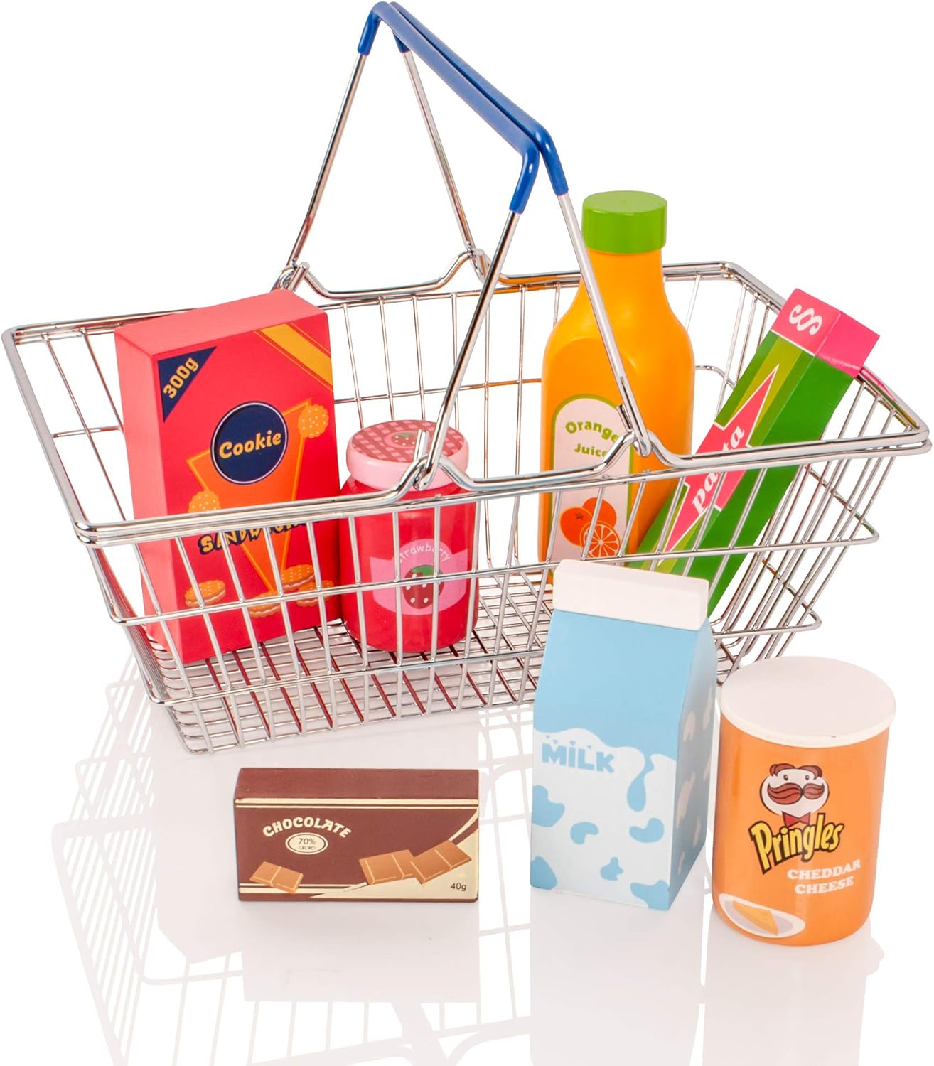 Milly & Ted Metal Shopping Basket & Wooden Play Food Set Childrens