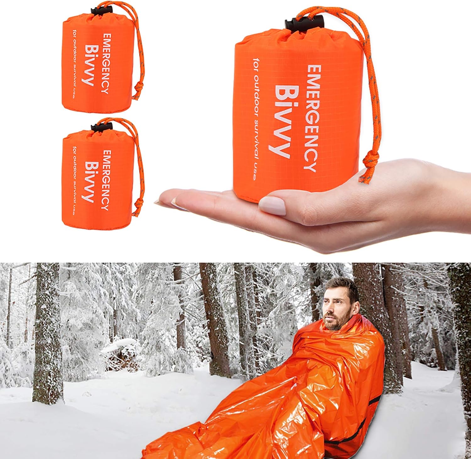 Mitening Survival Sleeping Bag, 2 Pack Emergency Bivvy Bag PE Aluminum