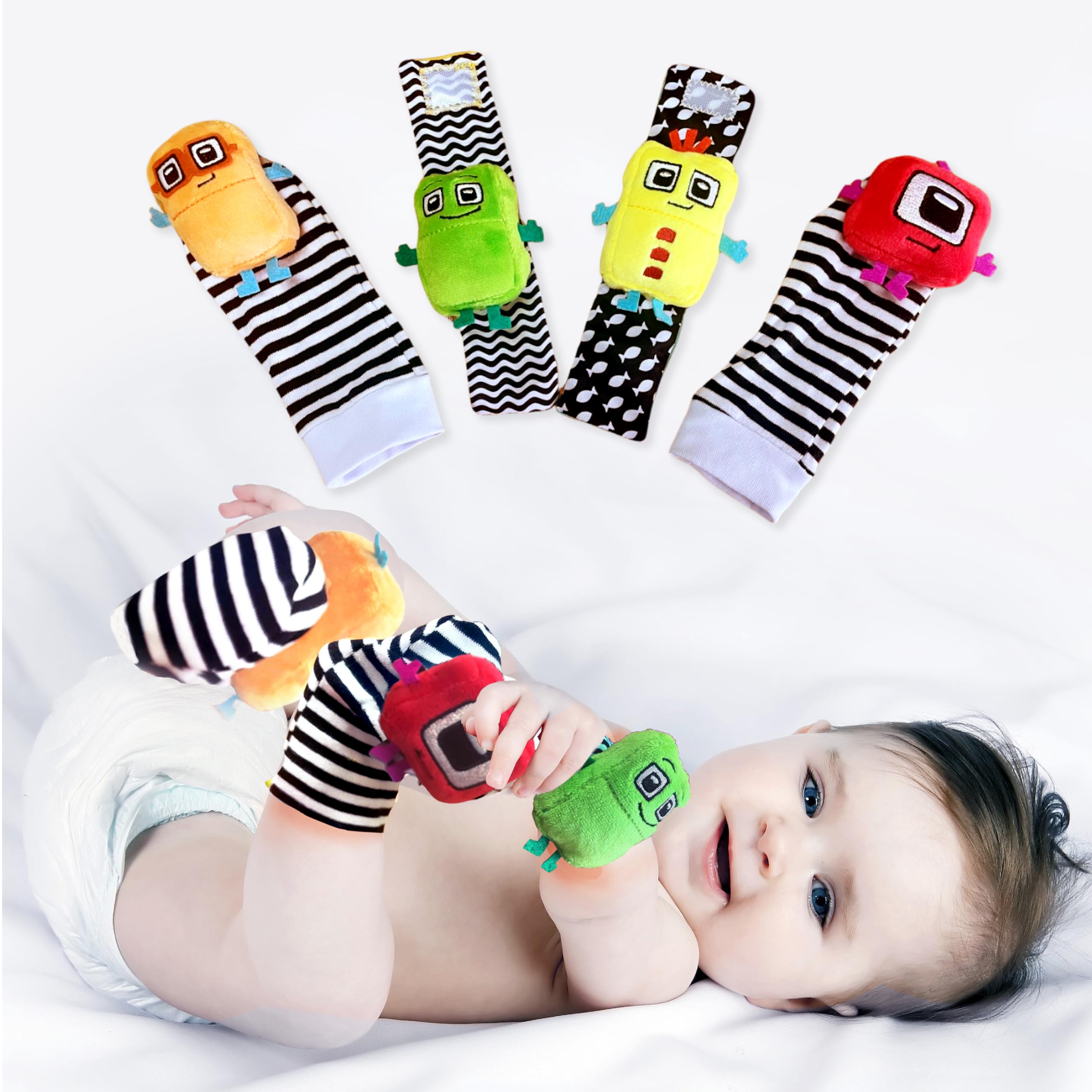 Photo 1 of BABY K Foot Finder Socks & Wrist Rattles (Set L) - Newborn Toys for Baby Boy or Girl - Brain Development Infant Toys - Hand and Foot Rattles Suitable for 0-3, 3-6, 6-12 Months Babies
