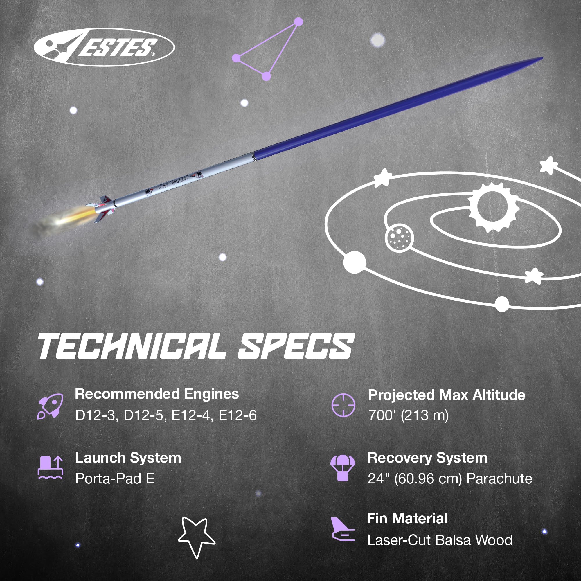 Estes 1295 Mean Machine Rocket-Building Kit, Advanced Flying-Rocket-Model Kit for Ages 10+