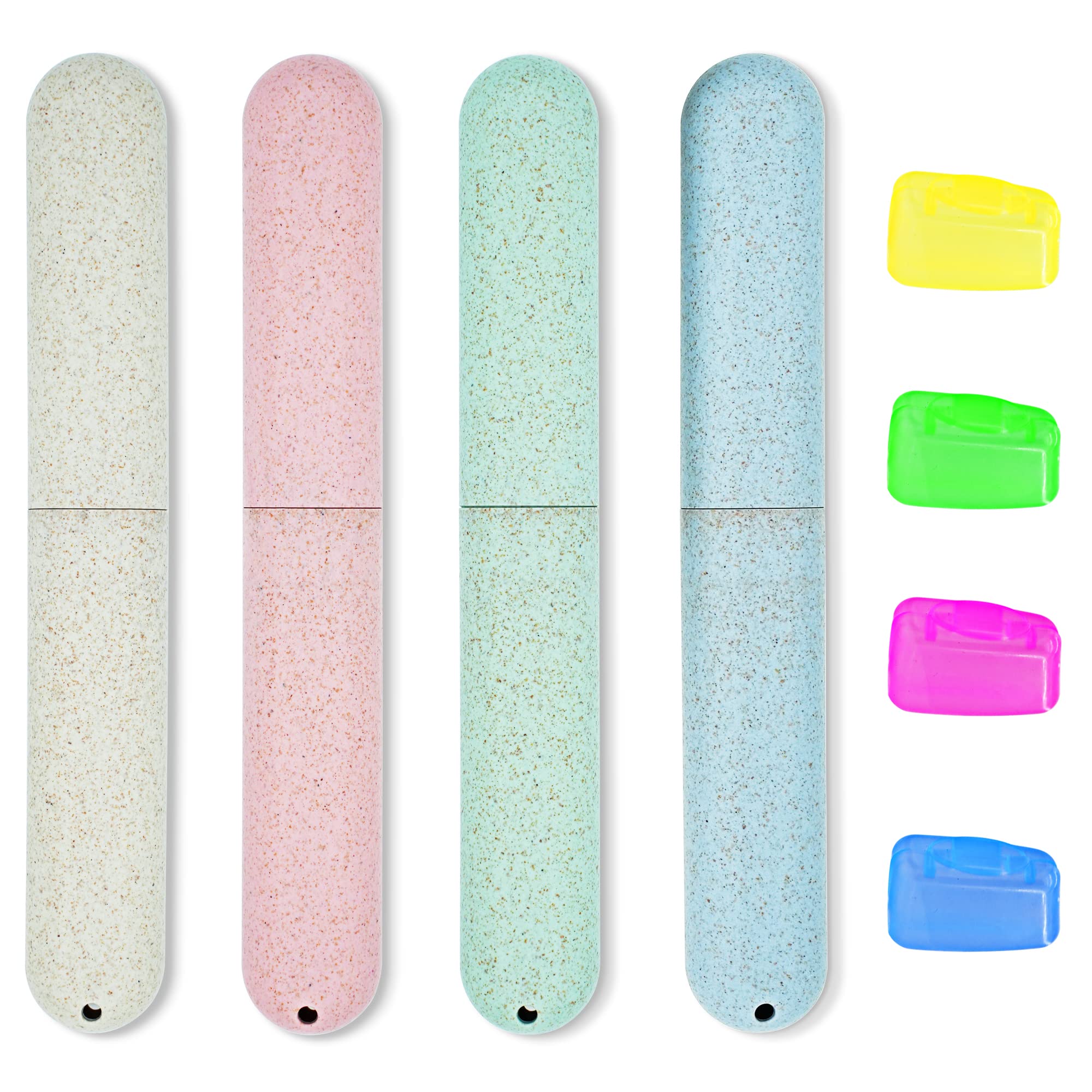 Elodyunhc Pack of 4 Toothbrush Case, Portable Travel Toothbrush Case With Lower Ventilation for Family, Travel and Business, Pink, Beige, Blue