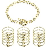 Junkin 20 Pieces Chain Bracelets Stainless Steel Link Bracelet Round Link Chain Bracelets with Ot Toggle Clasp Jewelry Bracelet Making for Women Valentine Present(Gold)
