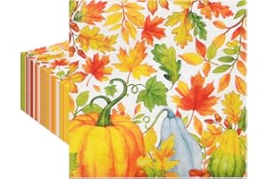 WOBENY 40 Pack Fall Thanksgiving Paper Napkins - 13 x 13 Inches 2-Ply Disposable Pumpkin and Autumn Leaves Luncheon Napkins for Thanksgiving Dinner, Cocktail Party Table Decor