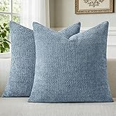 a moment Blue Chenille Throw Pillow Covers 20x20 Inch Pack of 2 Modern Decorative Throw Pillow Covers Farmhouse Cross Covers Modern Home Decor for Sofa Bedroom Living Room