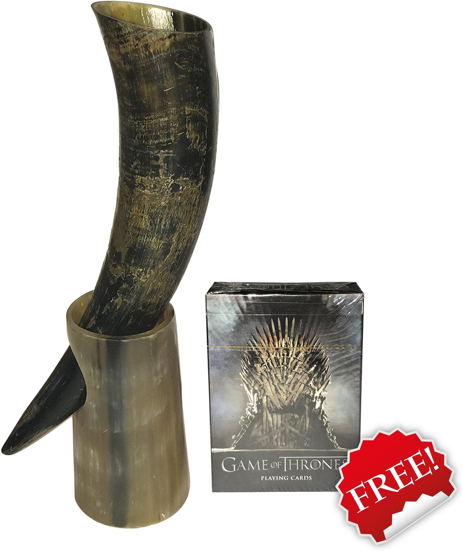 Viking Drinking Horn Mug With Stand 12oz Game Of Thrones Playing Cards included